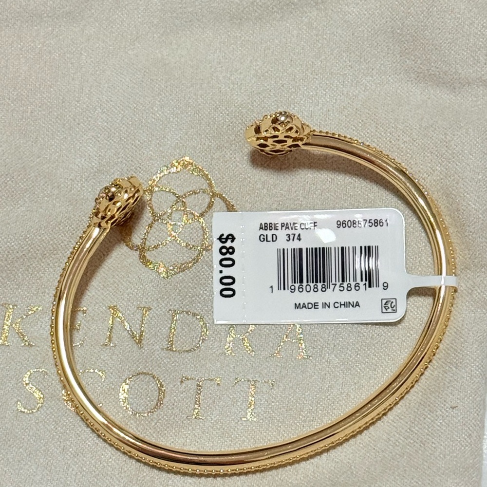 NWT Kendra Scott Abbie Gold Pave Frame Cuff Bracelet in Green Illusion - Picture 6 of 8